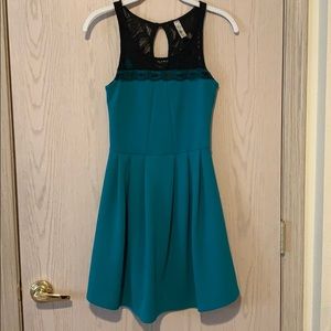 Blue mini dress with lace top